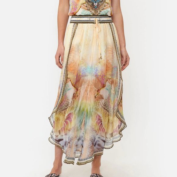 CAMILLA 100% Silk Take Flight Asymmetric Ankle-Crop Pants - One Size - New - Picture 1 of 11